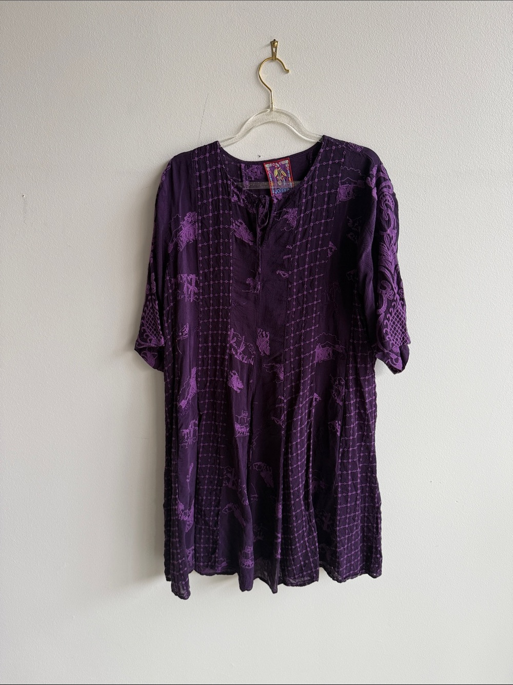 Johnny Was Purple Embroidered Neckline Tunic
